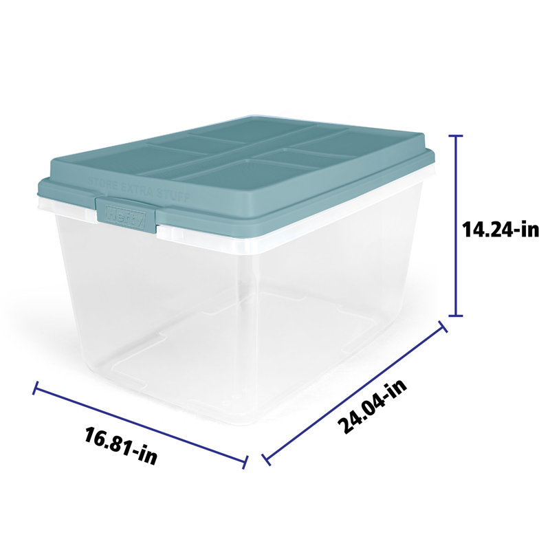 Hefty Hi-Rise Stackable Plastic Storage Container w/Lid, 6 Pack, Smoke Blue, 72 qt