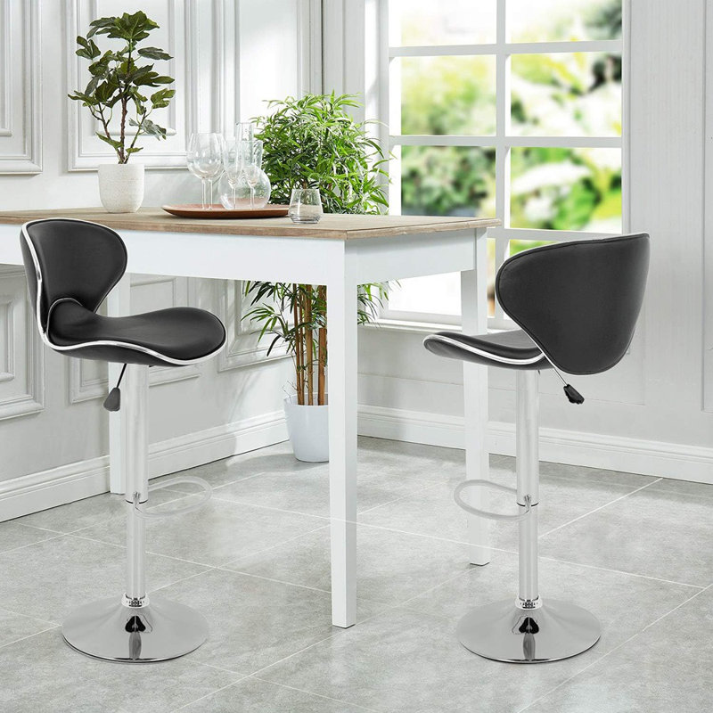 Ensemble de 2 tabourets de bar pivotants en cuir synthétique modernes, noir