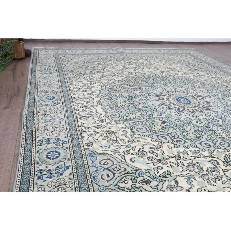 Tapis persan bleu en laine patchwork de 77,6 x 109,4 pouces