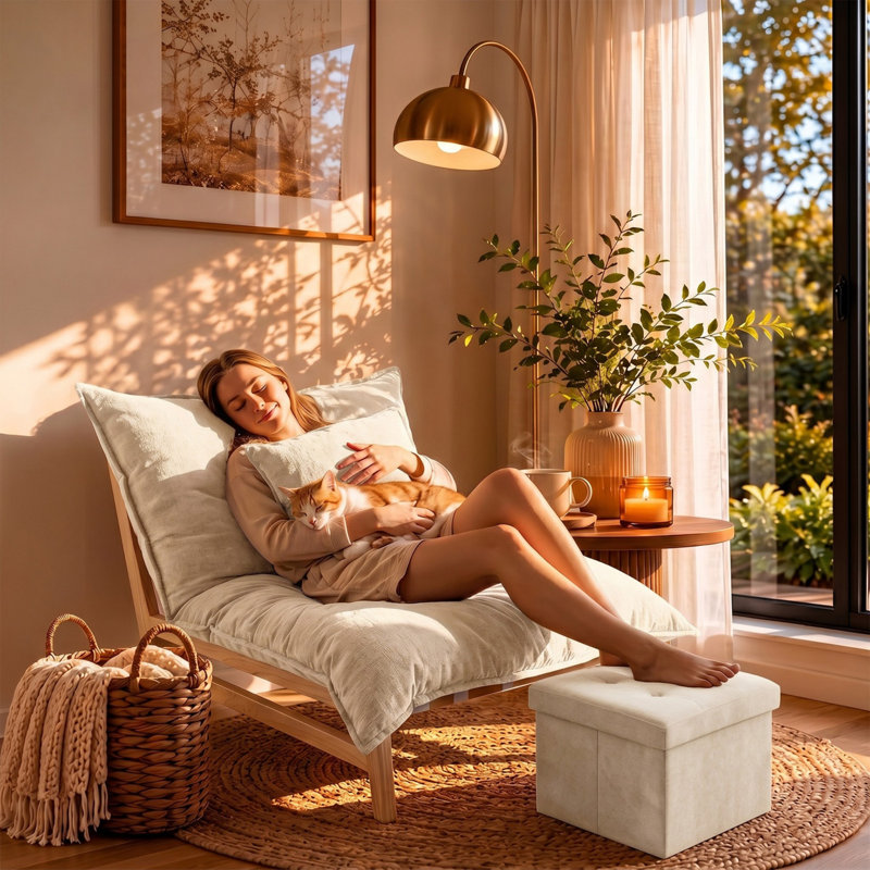 Chaise longue surdimensionnée rembourrée, Crème