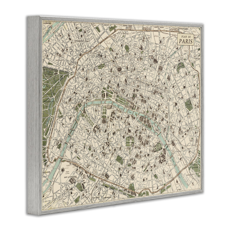 «Vintage Map of Paris», estampe numérique, design par Phillipa Katz, H 24 po x l 30 po, Estampe numérique Farmhouse