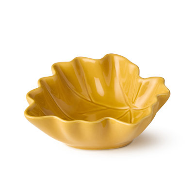 Ensemble de bols à 4 feuilles Autumn Meadows - Quatre bols sculptés en grès de 10 onces en forme de feuilles d'automne en or chaud et orange brûlé, faits pour les trempettes, les sauces et les amuse-gueules saisonniers.