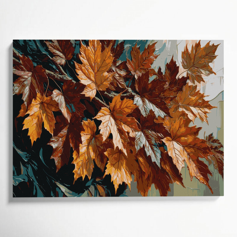 «Botanical Sycamore Leaves», art mural sur toile noire, H 12 po x l 18 po