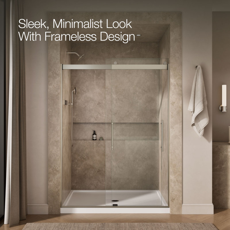 Levity Plus Less Sliding Shower Door, 81-5/8" H x 56-5/8 - 59-5/8" W, With 3/8" Thick Crystal Clear Glass, Nickel