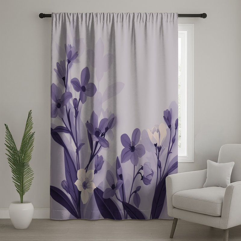 Rideaux de fenêtre mauve à motif floral mauve, voilages et voilages à motif floral - 1 panneau, 50" x 80" - 1 Panel, Blockout