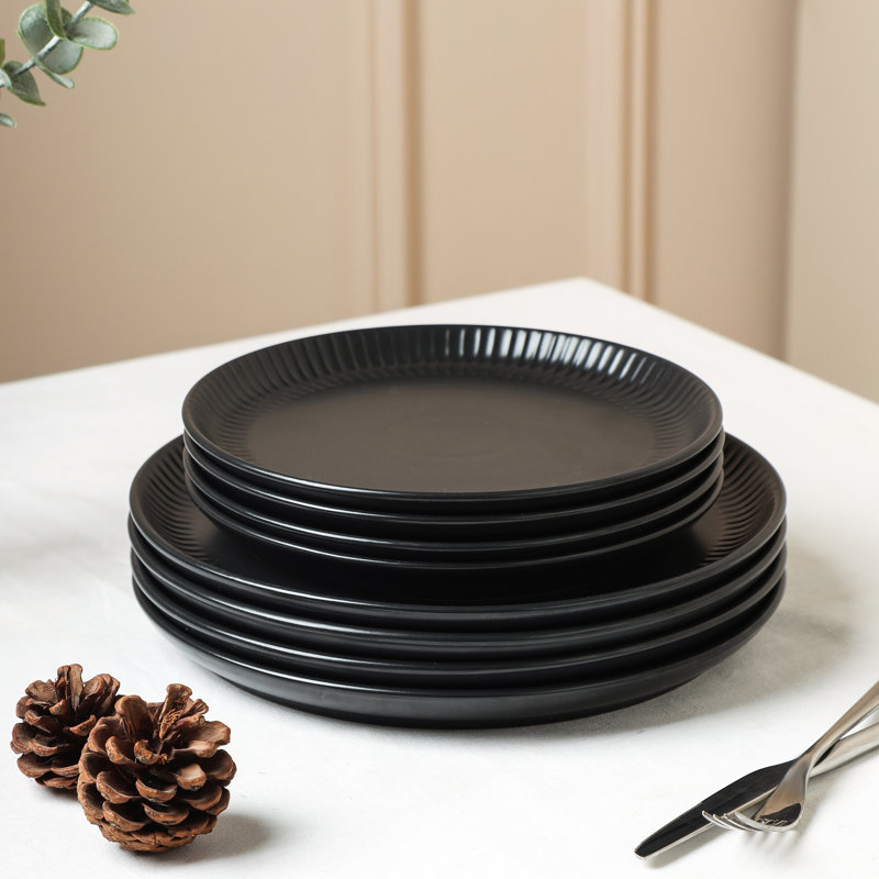 Black Ceramic 16-Piece Dinnerware Set, Service for 4