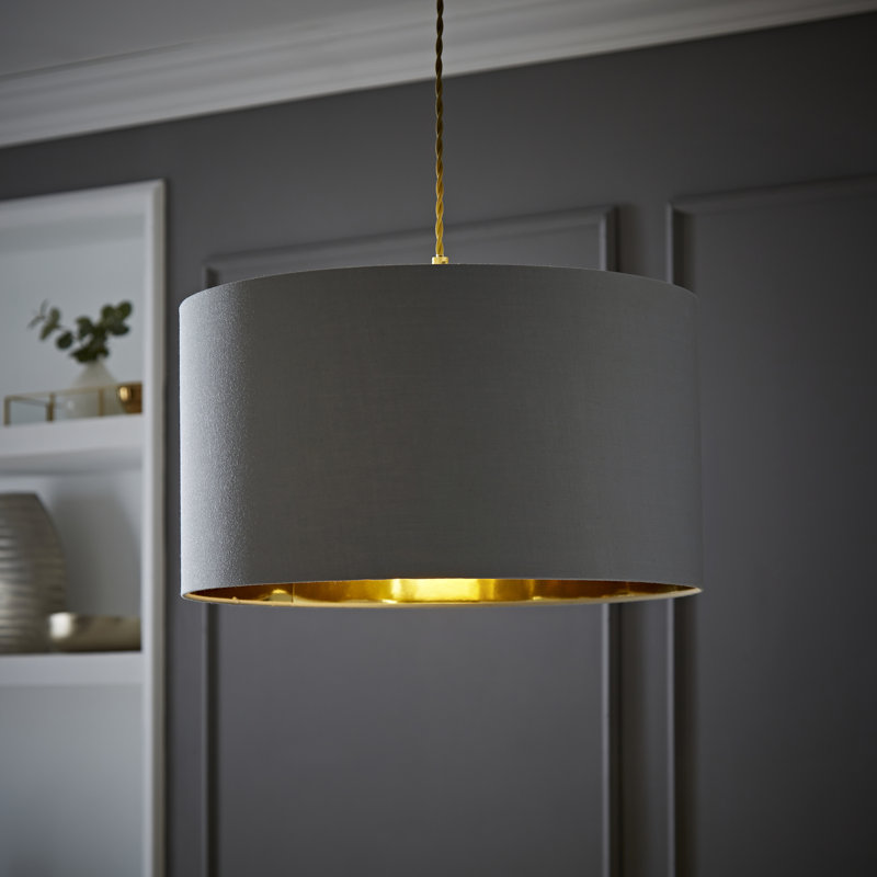 Reni 25cm H Cotton Drum Pendant Shade ( Uno ), Grey/Gold