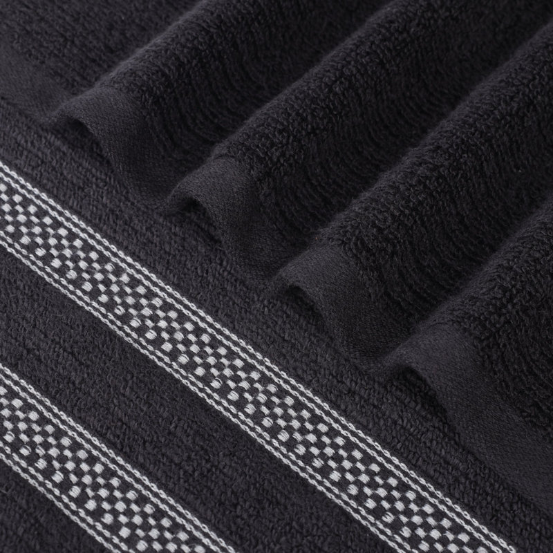 Ensemble de serviettes de bain 100% coton à bordure géométrique, Noir
