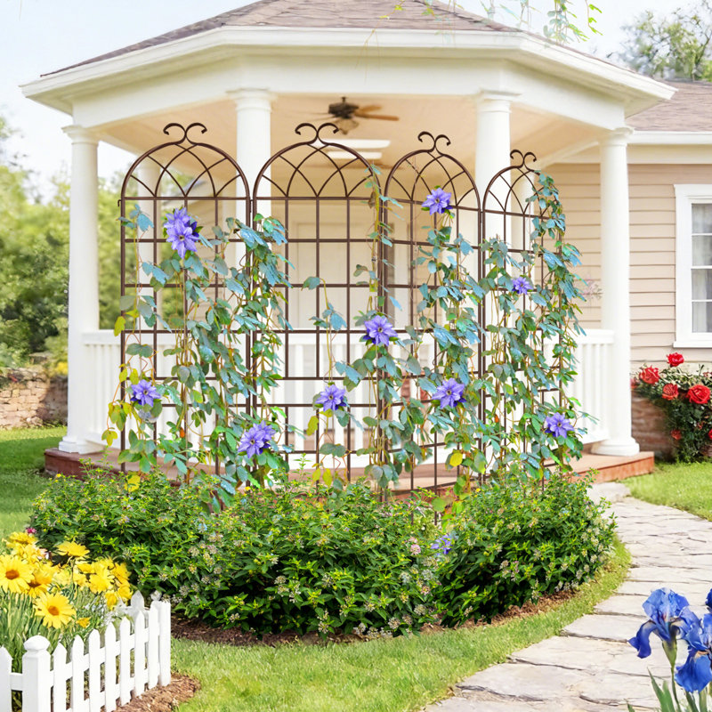 Treillis de jardin, matériau métallique durable pour supporter les plantes grimpantes, utilisation à l'extérieur, Brun
