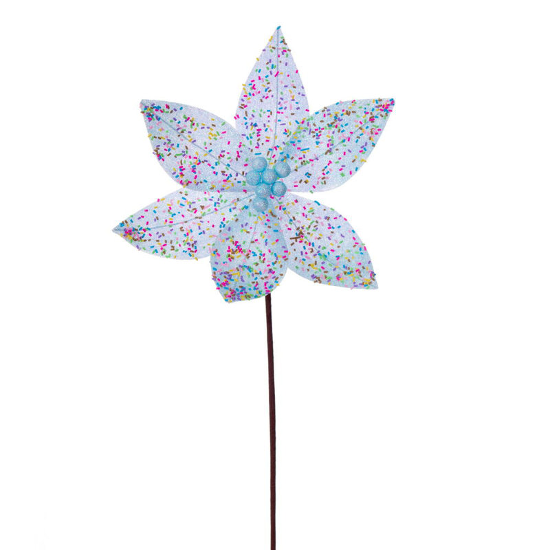23" Poinsettia Artificial Christmas Stem 4/Bag., Blue, Brown