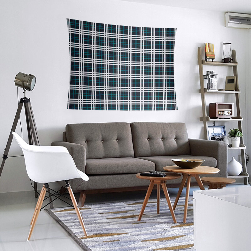 Tapisserie en microfibre Jacksonville, H 27,5 po x l 37,5 po, Noir / bleu sarcelle / blanc