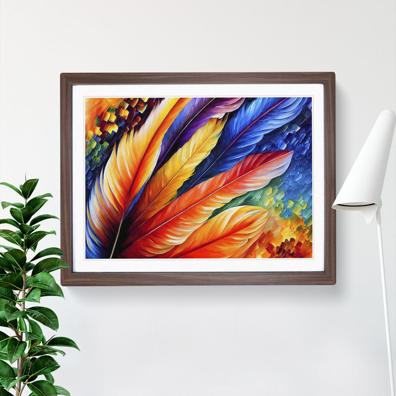 Bird Feather - Single Picture Frame Painting, 25cm H x 34cm W x 2cm D, Walnut Framed