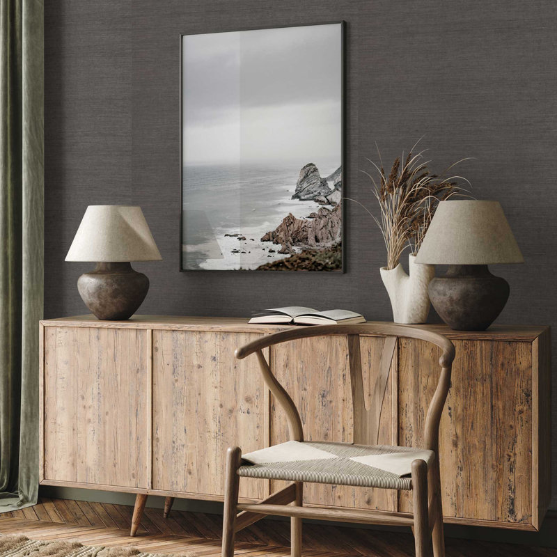 Sisal Monochromatic Authentic Grasscloth Wallpaper, Gray