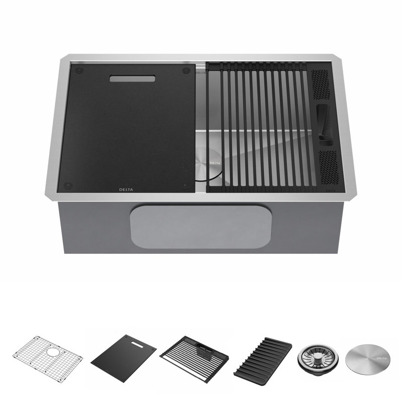 Évier de cuisine en acier inoxydable encastrable de calibre 16 avec rebord WorkFlow ™ pour station de travail L 27 po Delta Rivet ™