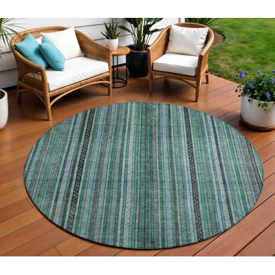 Tapis extérieur lavable à rayures bleu sarcelle et turquoise 8 pi