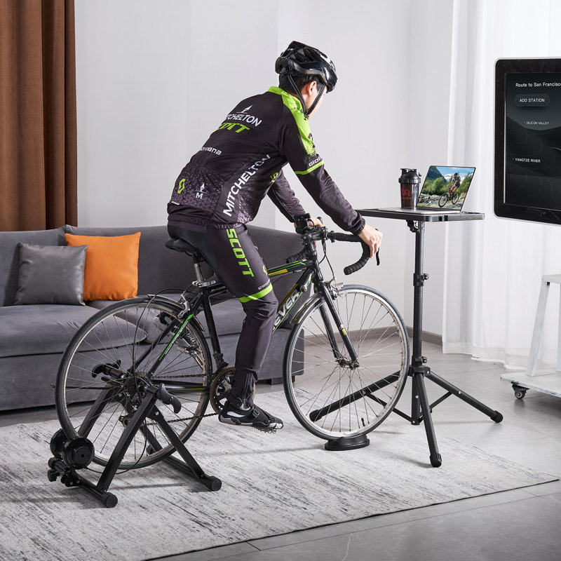Bureau stationnaire pour vélo avec support triangulaire