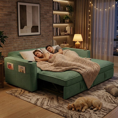 Canapé-lit convertible de 73,2 po, canapé-lit 2 en 1 avec lit escamotable, canapé en velours côtelé pour salon, chambre à coucher, appartement et petits espaces, vert