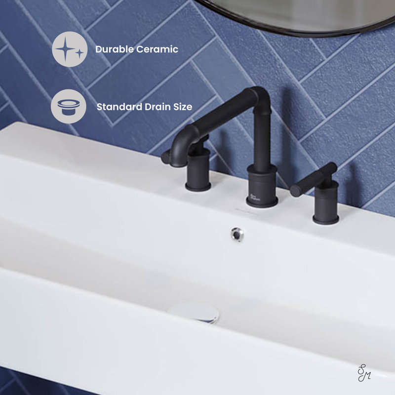Carre 36" Console Sink White Basin Black Legs with 8" Widespread Holes, White/Matte Black