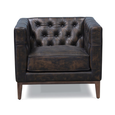 33" Brown Antiqued Top Grain Leather Tufted Club Chair