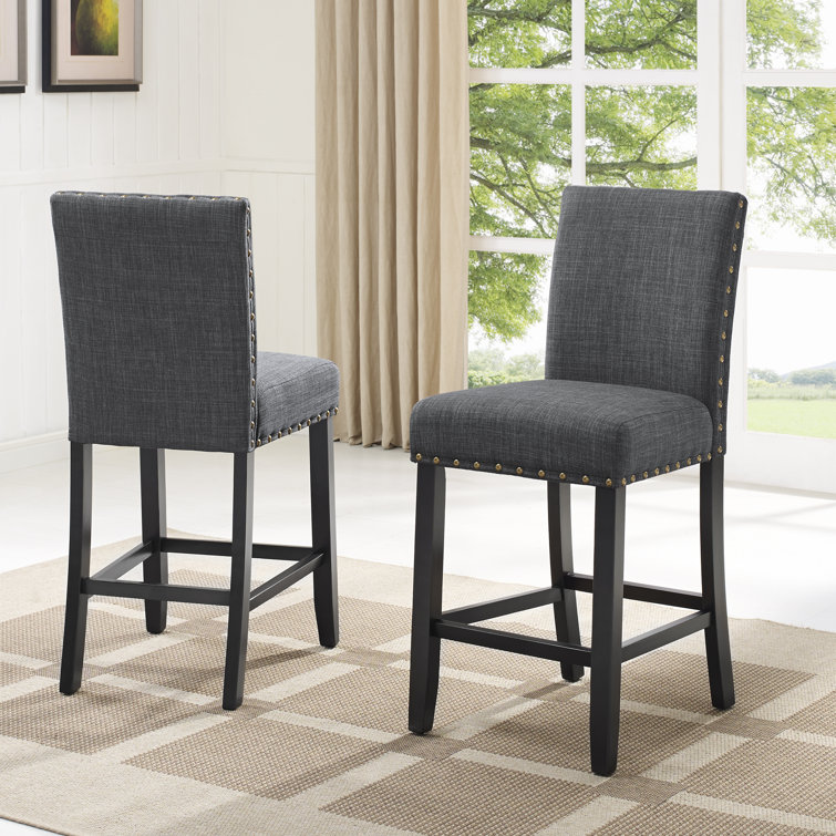 Carliana Fabric Counter Height Stools with Nailhead Trim, Set of 2