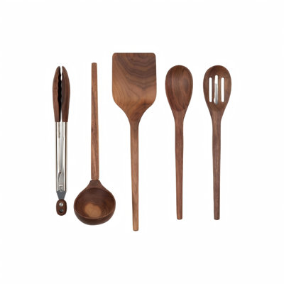 5 Piece Brown Kitchen Utensil Set, Ideal for Entertaining, Wedding