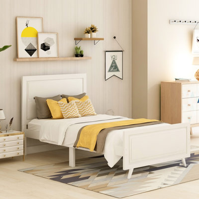Platform Bed Twin Bed Frame Mattress Foundation with Headboard and Wood Slat Support