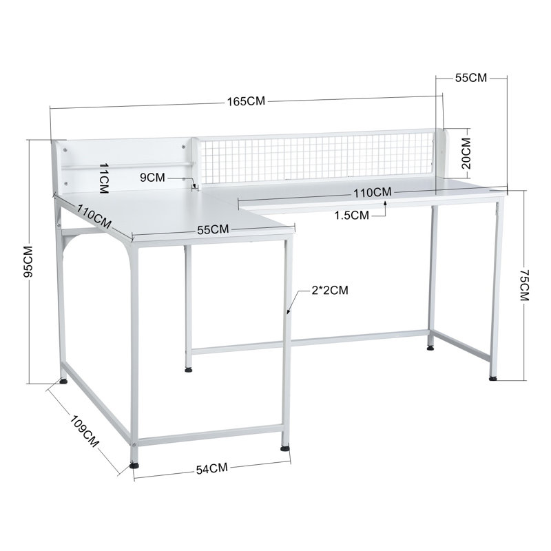 Clerkin L-Shaped Executive Desk, White, White, Steel