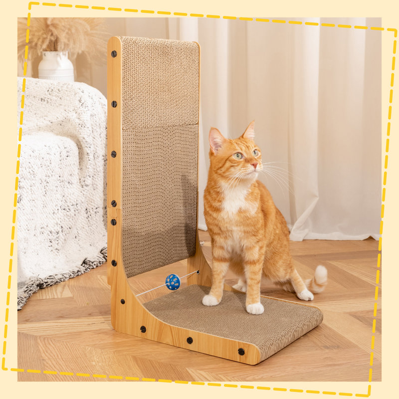 Ensemble de 2 griffoirs pour chat en forme de L de 25,5 po avec surface ondulée durable, jouet élastique et patin pour l'intérieur