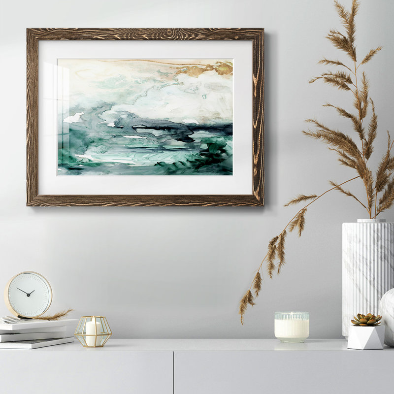 " Sea Foam Flow I ", 14" H x 20" W x 1.5" D, Walnut Framed