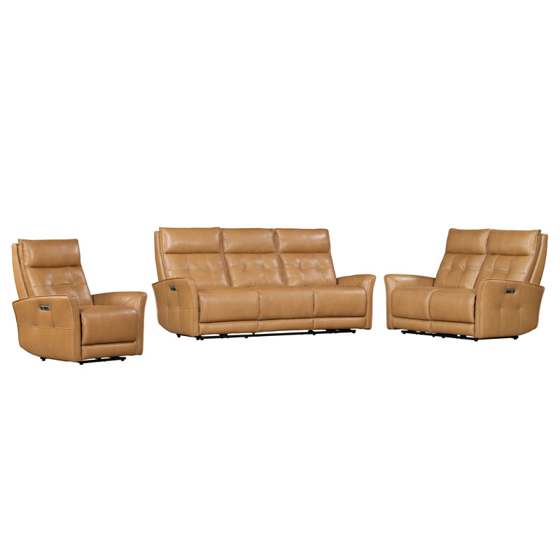 Ensemble de salon inclinable en cuir véritable 3 pièces Kondzha