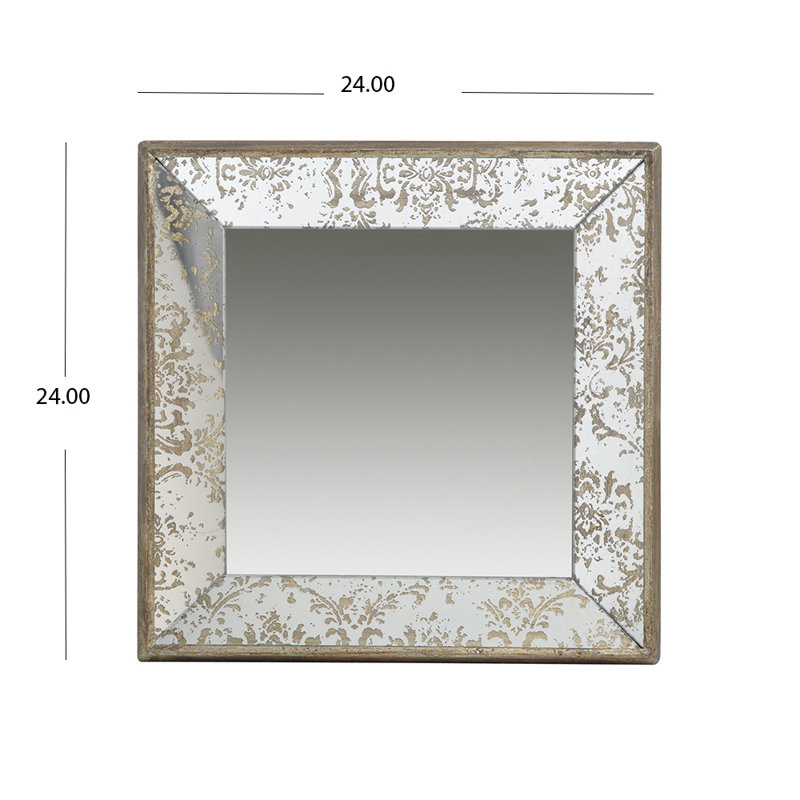 Silver Glass Framed Accent Mirror, 24" x 24", Square