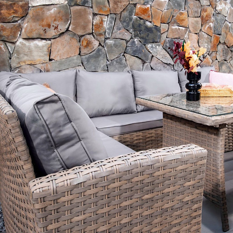 Biftu Wicker 9 - Person Garden Lounge Set with Cushions, Natural, Yes