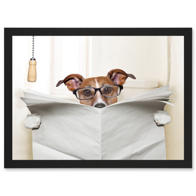 Jack Russell Dog Toilet Reading Newspaper Photo - Single Picture Frame Print