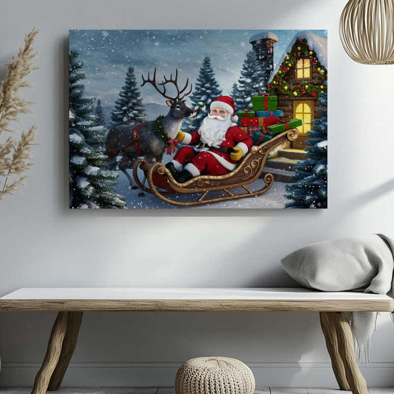 Toile, "Un joyeux père Noël dans un costume rouge vif", H 30 po x l 30 po