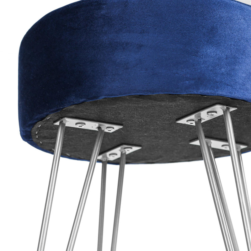 Harbour Housewares Round Velvet Footstool, Blue, Silver