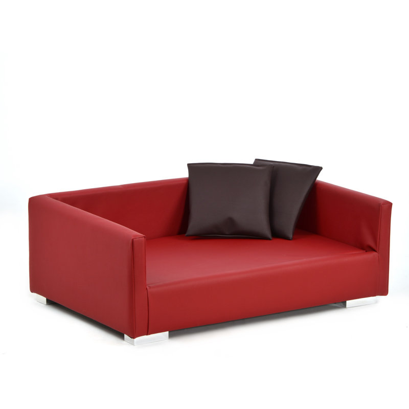 Faux Leather Pet Bed, Red, 32cm H x 100cm W x 65cm D