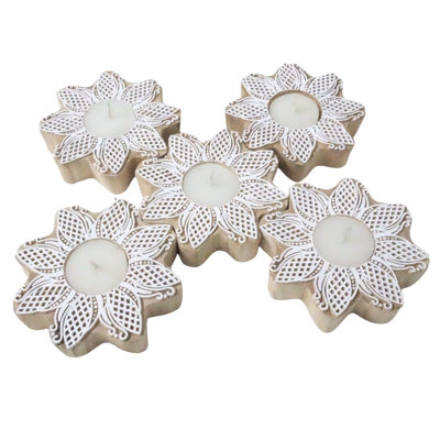  Vintage Style Wooden Candle Holder Handcrafted Block Design with Smooth Wood Stain-(Pack Of 10)