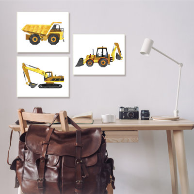 "Construction and DemOLion Camions" jaune par Ziwei Li - ensemble de 3 impressions