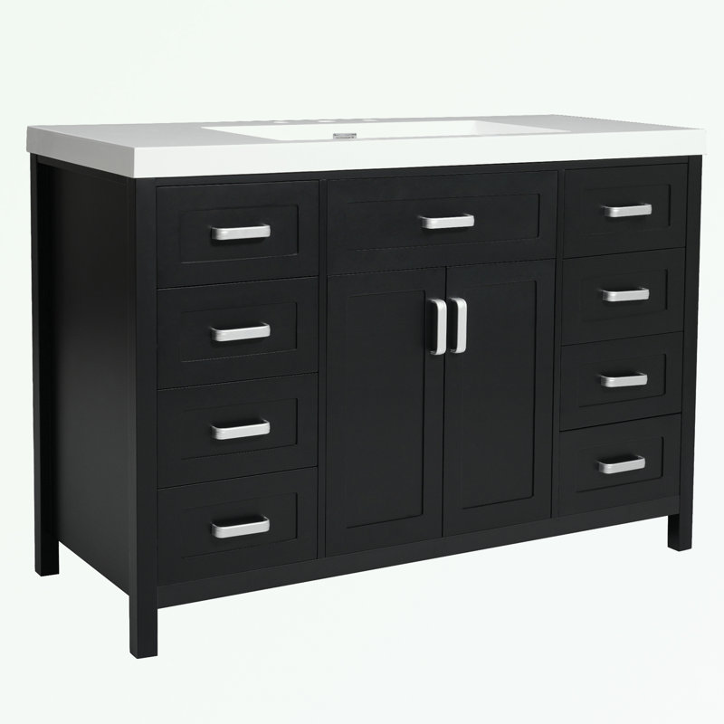 Bathroom Vanity with Sink, 2 Doors and 8 Drawers, Black