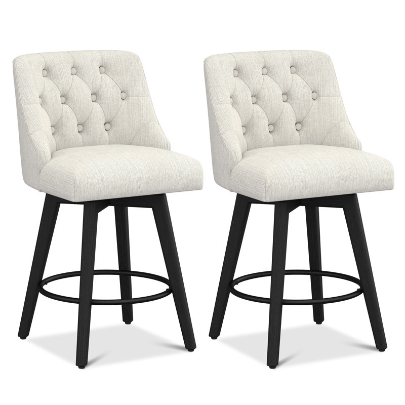 Counter Stool,360 Free Swivel Upholstered Bar Stool With Back-Set Of 2, White, 2