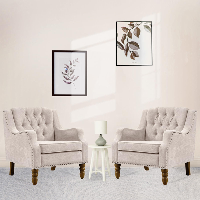 Fauteuil d'appoint capitonné capitonné avec repose-pieds, Beige