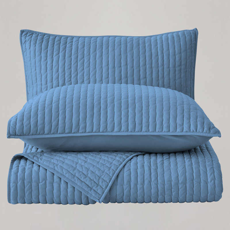 Poly Jersey Quilt Set 3 Pieces, King Quilt + 2 King Shams, Blue