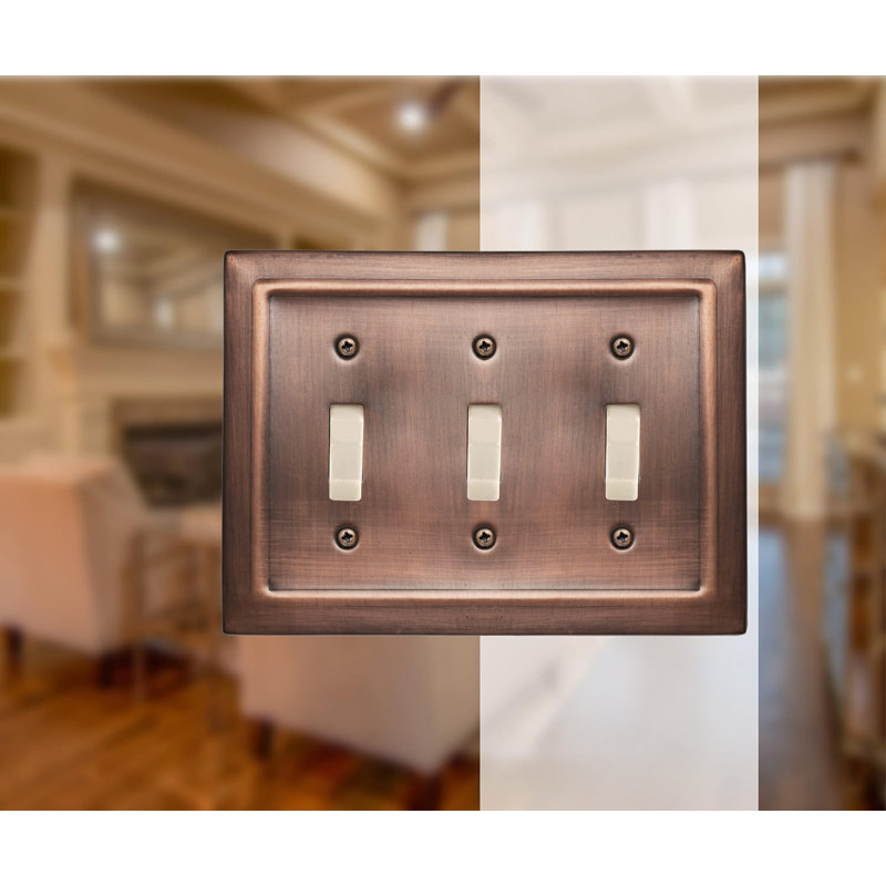 Architectural 3 - Gang Toggle Light Switch Standard Wall Plate, Gold, 1