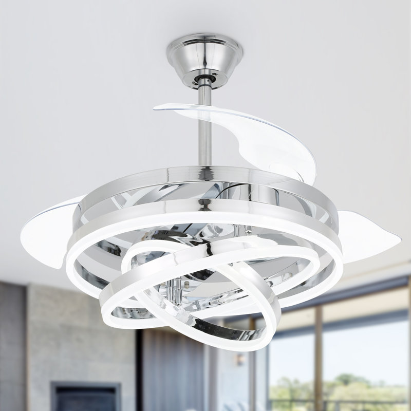 Ventilateur de plafond moderne chromé à abat-jour de 42 po avec lumières et télécommande Orren Ellis, Chrome