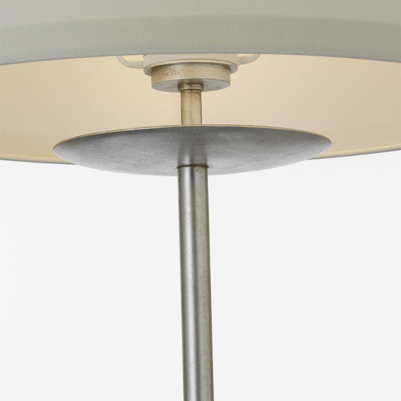 kate spade new york Walker 58" Cordless Floor Lamp with Linen Shade, White, Burnished Silver Leaf