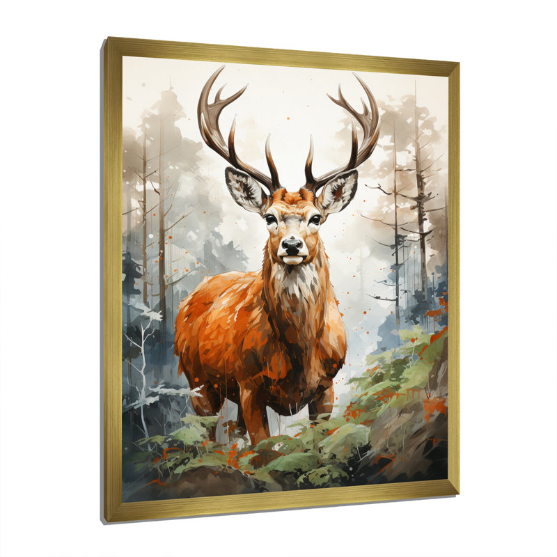 Deer Wonderers IV, H 44 po x l 34 po x P 1,5 po, Cadre doré à une seule photo