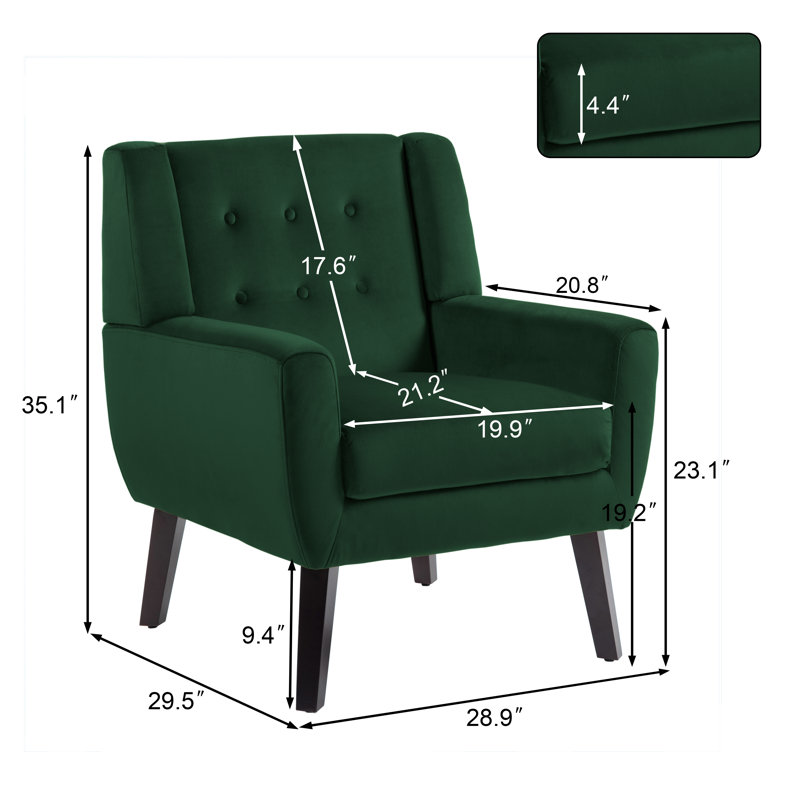 Fauteuil rembourré en velours vert avec dossier en bois massif Davey, Velours vert rétro