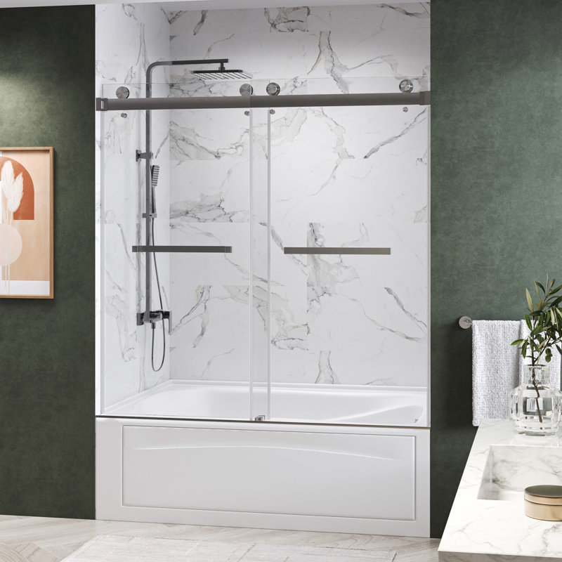 AZDS01 60'' W 66'' H Frameless Rectangle Reversible Shower Enclosure in Brushed Nickel with 3/8" Clear Glass, Nickel