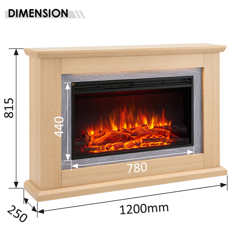 EVORA FLAMME Electric Fireplace, 82cm H x 120cm W x 25cm D, Natual Oak