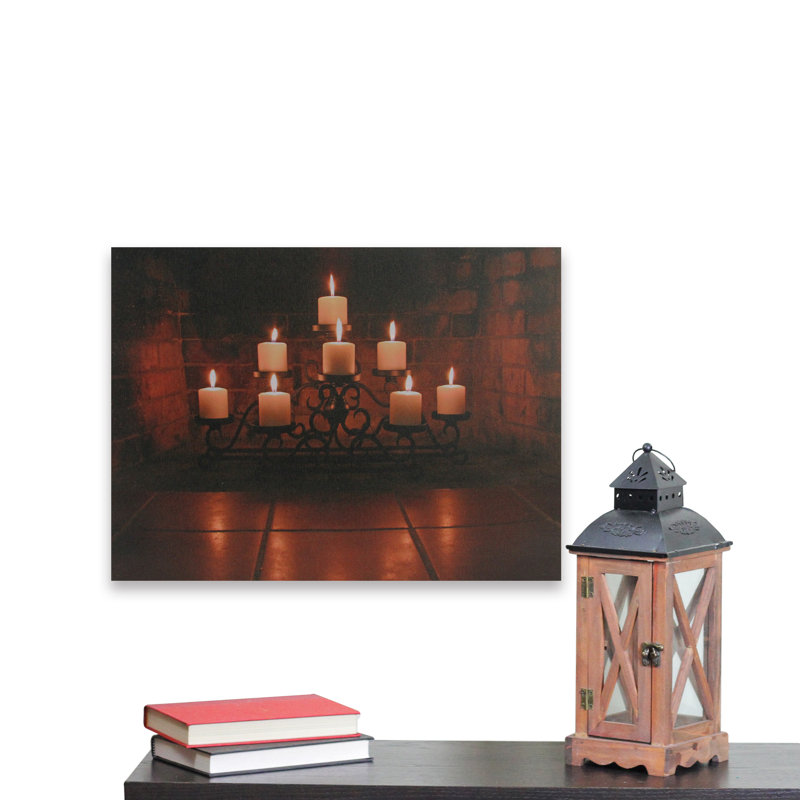 LED Lighted Flickering Candles Orange Canvas Wall Art 12" x 15.75"